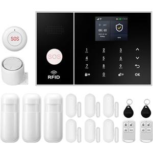 XNY Allarme Casa Wifi, Antifurto Casa Wireless, Kit Allarme Casa Senza Fili 2G con APP Alert, Rilevatore di Movimento, Sensore Finestra Porta, Telecomando, Sirena (PG-108-2G-D)