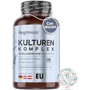 WeightWorld Fermenti Lattici Probiotici, 120 Capsule Fermenti Lattici Adulti (2 Mesi), 60 Miliardi UFC con Lactobacillus Acidophilus Probiotici e Prebiotici e Inulina in Polvere Bio, Probiotici per Intestino