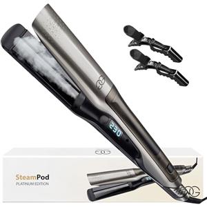 Golden Goods Piastra capelli Professionale 2 in 1 Steampod Pro Vapore potente, Piastre Larghe, 10 temperature a 230 Gradi, Cavo 2 m