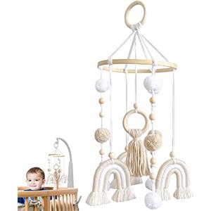 GIMOCOOL Giostrina Culla Neonato Legno, Culla Mobile Neonato Nursery Giostrina per Culla con Palline di e Arcobaleno, Baby Campanelli Eolici Culla Mobile, Decorazione Ornamento Regalo