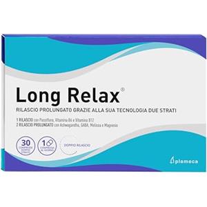 Plameca Long Relax - Integratore naturale anti ansia e stress - Doppia azione rilassante - Formula a due strati con Ashwagandha, Melissa, Passiflora, Gaba, Magnesio, Vitamina B6 e B12-30 Compresse