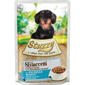 Stuzzy Sfilaccetti per Cane Adulto al Pesce Bianco - 100 gr, Alimento Umido Naturale e Completo