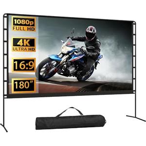 GT GETCO TECH Telo Proiettore con supporto, Schermo Proiettore da esterno pieghevole da 180 pollici 16:9 HD 4K, Telo Proiettore da esterno con borsa per il trasporto per Home Theater o Ufficio