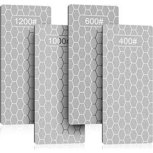 Baimuni 4 pezzi Pietra per Affilare Diamantata, 400/600/1000/1200 Grana Pietra Affilare Coltelli, Nido D'ape Pietra Affilacoltelli con Base Antiscivolo, Utensili Cucina All'Aperto