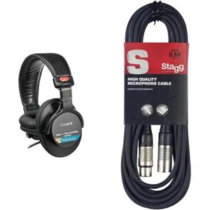 Sony MDR-7506 Cuffie Stereo, Dinamiche Professionali, Driver da 40 mm, Adattore 3.5mm / 6.3mm, Nero & Stagg Cavo microfonico di alta qualità da XLR a connettore XLR, 6 m, nero