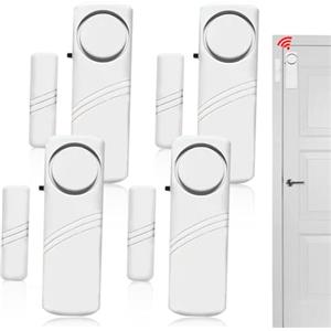 WIYETY Allarme per finestre, autoadesivo, 4 pezzi, mini protezione antifurto con sensore magnetico wireless 90 DB, sistema di allarme di sicurezza per casa e camper