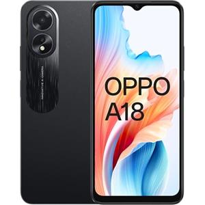 OPPO A18 Dual SIM Smartphone, Fotocamera, Display da 6.56'', LCD da 90 HZ, 5000 mAh, 4GB di RAM (+ 4 RAM espandibile possibile) + 128GB ROM (espansione fino a 1TB), rating IP