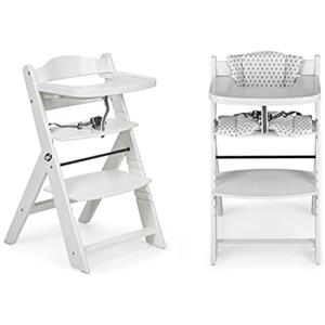 Ms BabyWorld Seggiolone Full per bambini in legno, completamente, evolutivo, seggiolone, ergonomico, regolabile, sicuro, Bianco/Bianco
