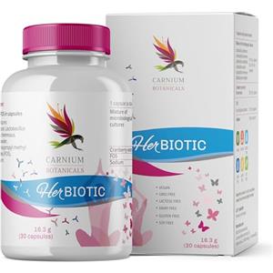 Carnium Botanicals Her Biotic - Complesso Probiotico con Lactobacillus, Bifidobacterium, Estratto di Mirtillo, D-Mannosio e Prebiotici - 6 ceppi batterici - 30 capsule vegane