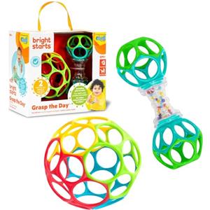 Bright Starts Set Regalo Grasp The Day - 2 Giocattoli Oball Facili da Afferrare, Privi di BPA, Unisex, 0 Mesi