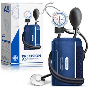 AIESI® Sfigmomanometro Manuale professionale aneroide modello classico per adulti con stetoscopio piatto PRECISION A5, Garanzia Italia 24 mesi