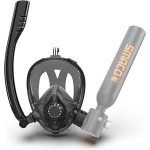 SMACO Maschera da Snorkeling Integrale Con Connettore K2 Compatibile Bombole da Immersione da 0,5L/0,7L, Maschera da Sub con Supporto per Fotocamera Supporta sia lo Snorkeling che le Immersioni