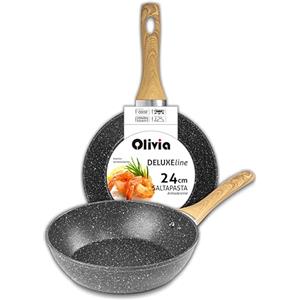 IPEA Padella Antiaderente Saltapasta per Pasta e Fritture - Induzione e Fornello a Gas - 24 cm - Wok -Padella Anti Aderente in Alluminio per Saltare la Pasta, Friggere Verdure, Risotto