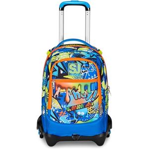Seven SJ GANG STYLE JAM GANG Trolley Scuola Jack 3 Ruote, Blu, Sphere Full Boy, 3 in 1, Triplo Uso, Zaino Con Carrello Sganciabile, Tasca Porta Borraccia e Crossover System, Scuola Viaggio, Bambino Ragazzo