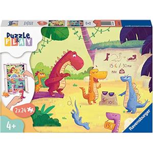 Ravensburger - Puzzle Dinosauri, Linea Puzzle & Play 3x24 Pezzi e Accessori, Puzzle per Bambini, Età Raccomandata 4+ Anni