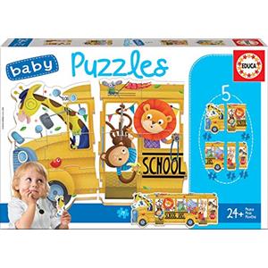 Educa - Baby Puzzles. Il Bus degli Animali. Puzzle Composto di 5 Mini Puzzle progressivi. A Partire di 24 Mesi. (17575)