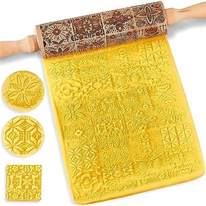 SSyang Mattarello Decorativo per Biscotti di Natale - Goffratura 3D con Motivo Natalizio in Legno per DIY Biscotti e Impasto