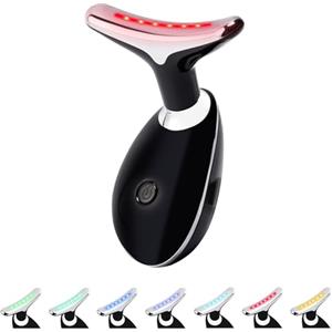 LIARTY Massaggiatore elettrico nero, dispositivo di rimozione delle rughe per il collo, contro le rughe, anti-invecchiamento, massaggiatore viso (7 modalità LED colorati)