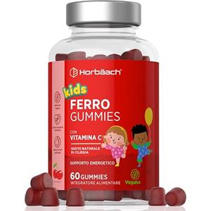 Horbäach Ferro Bambini Integratore con Vitamina C | 60 Caramelle Gommose Vegane | Integratore Alimentare ad Alto Dosaggio | Iron Supplement with Vitamin C for Kids | di Horbaach