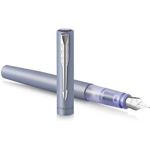 Parker Penna stilografica Vector XL | Laccatura argento-blu metallizzato su ottone | Pennino medio con ricarica di inchiostro blu | Confezione regalo