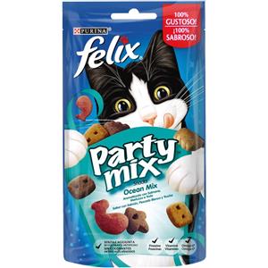 Purina Felix Party Mix Snack per Gatti Ocean Mix - Salmone, Merluzzo e Trota, 60 g