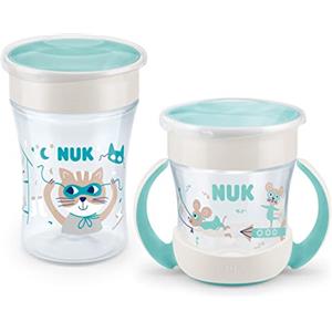 NUK Magic Cup e Mini Magic Bicchiere Antigoccia Duo Set | Bordo anti-rovesciamento a 360° | 6+ mesi | Senza BPA | 230 ml & 160 ml | Turchese