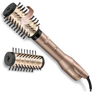 BaByliss Big Hair Dual Spazzola ad aria rotante, funzione ionica, 2 accessori spazzole da 50mm e 40mm, 2 direzioni di rotazione, 2 temperature + aria fredda, nero e oro, AS952E