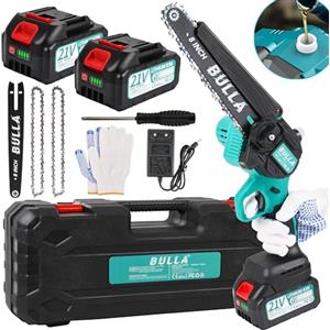 BULLA Mini Motosega elettrica a Batteria per Potatura, 8 Pollici con Motori Brushless e con 2 Batteria 4000mAh, per Tagliare Legna, Potare Rami, Giardini