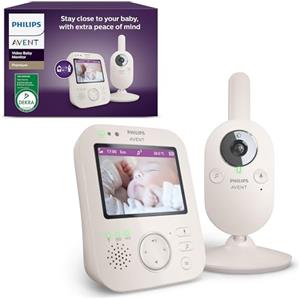Philips Avent Premium Video Baby Monitor, Certificato DEKRA, telecamera e audio, bianco, display da 3,5, zoom x4, funzione di comunicazione a 2 vie, 12 ore in modalità Eco, SCD891/26