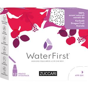 Zuccari WaterFirst Karkadè, Dragon Fruit e Acerola - Specialità in polvere per bevande aromatizzate - 12 Stick Pack