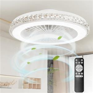 Ateroll Ventilatore da soffitto luce, motore DC 25W LED 45W, RGB(3000K-6500K), 3000LM, 6 velocità del vento regolabili con telecomando, timer, memoria luce, 7 pale del ventilatore reversibili