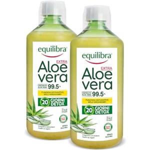 Equilibra Integratori Alimentari, Aloe Vera Extra 99,5%, da Bere Puro o Diluito, Aloin Free, Detox, Senza Aggiunta di Acqua, Prodotto Vegano, 2 Pezzi da 1 Litro