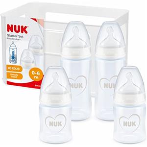 NUK First Choice+ Starter set biberon | 0-6 mesi | Tettarella ortodontica in silicone | 4 biberon anti-colica e una scatola portabottiglie | Senza BPA | 5 pezzi