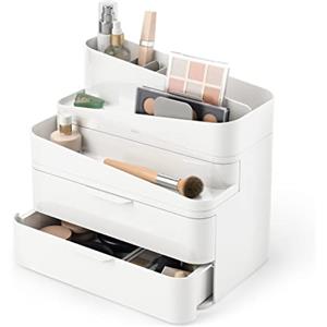 Umbra Glam - Organizzatore per cosmetici, modulare con 3 cassetti e divisori rimovibili, colore: Bianco