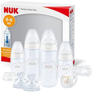 NUK Perfect Start First Choice+ set biberon | 0-6 mesi | 4 biberon anti-colica, succhietto, spazzola per biberon e altro ancora | Senza BPA | 10 pezzi