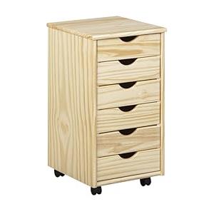 Inter Link - Piedistallo mobile - Piedistallo mobile con 6 cassetti - Piedistallo per ufficio - Mobiletto - Carrello mobile - Cassettiera - Legno di pino massiccio - Laccato naturale - LxPxH: 35x39x66 cm - Nils