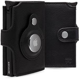 BEWMER Porta Carte di Credito 2 | Portafoglio Slim da Uomo e Donna con Rfid Protection Anticlonazione | Porta Tessere e Soldi con Portamonete (Airtag Nero)