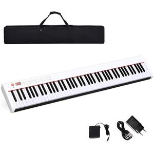 RELAX4LIFE Pianoforte Digitale Portatile con 88 Tasti Illuminati, Custodia, Leggio, Modalità di Insegnamento,MP3/USB/MIDI/Bluetooth (BIANCO)