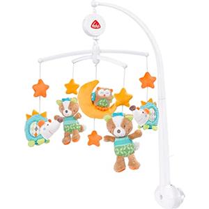 Fehn 071214 Giostrina musicale, carillon con i simpatici abitanti della foresta da ascoltare per stupirsi, da agganciare al lettino, per i neonati da 0-5 mesi, altezza: 65 cm, diametro 40 cm