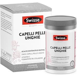 SWISSE Capelli Pelle Unghie - Integratori per Capelli, Pelle e Unghie con Vitamina C Biotina Cardo Mariano, 60 Compresse - Zinco Integratore Capelli, Formazione Collagene e Unghie Sane - Made in Italy