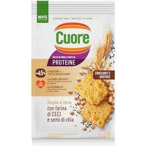 Cuore - Sfoglie Ceci Croccanti, Cotte al Forno. Confezione da 170 g, con Farina di Ceci, di Orzo, di Avena e Semi di Chia. Ricche di Fibre e Fonte di Proteine