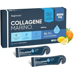 WeightWorld Collagene Bustine da Bere 5000mg, Acido Ialuronico, Vitamina C, 14 Collagene Drink x 30ml di Collagene Idrolizzato e Acido Ialuronico, Vitamin C, Collagene da Bere Senza Zucchero Gusto Frutta Estiva