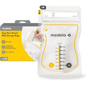 Medela Sacche Monouso Easy Pour per la Conservazione del Latte Materno, Capacità 210 ml, Design a Prova di Perdite con Protezione del Latte, Senza BPA, Confezione da 50 Pezzi