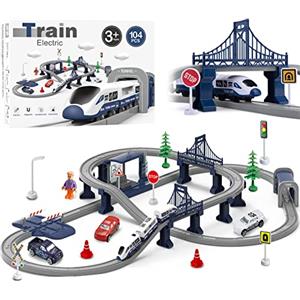 LZDMY Trenino Elettrico per Bambini 104 PZ, pista da corsa giocattolo da 3 anni, giocattolo per bambini da 2 4 5 6 anni, trenino albero di natale giocattolo educativo per bambini regalo