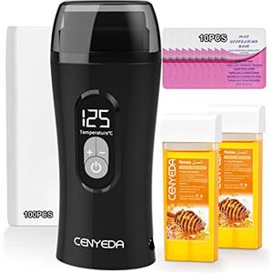 CENYEDA Kit ceretta rullo, 2023 aggiornato display digitale e controllo della temperatura scaldacera rullo per depilazione, kit ceretta professionale per le donne Adatto e per pelli sensibili