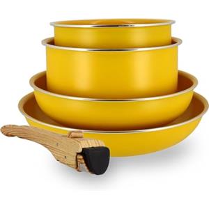 MENASTYL Batteria da cucina rimovibile impilabile - per tutti i piani cottura, compresi quelli a induzione, rivestimento in ceramica antiaderente senza PFAS - gamma Colorama - Colore zafferano - 2