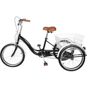 MINRS Triciclo da 20 pollici per adulti anziani triciclo a 3 ruote triciclo per adulti moderno triciclo con schienale e cestino della spesa, velocità regolabile altezza nera