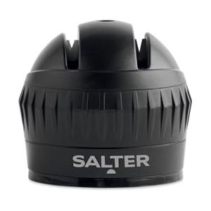 Salter BW11671B - Affilacoltelli manuale con ventosa sicura, coltelli affilati, uso domestico/chef, Twist & Lock, affilatura a 2 fasi, tungsteno, asta ceramica, compatta, facile da conservare, nero