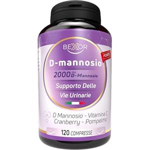 Bexor® D mannosio puro 2.000 mg Alto dossaggio | Integratore cistite con Mirtillo Rosso Cranberry, Semi di Pompelmo e Vitamina c | 120 Compresse | Prevenzione Cistite e Candida.