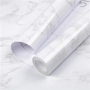 Hode Plastica Pellicola Adesiva per Mobili Effetto Marmo Bianco, Rivestimento Carta da Parati Effetto Marmo Adesivo Bianca Lucido, Piano Top Cucina Muro 40x300cm